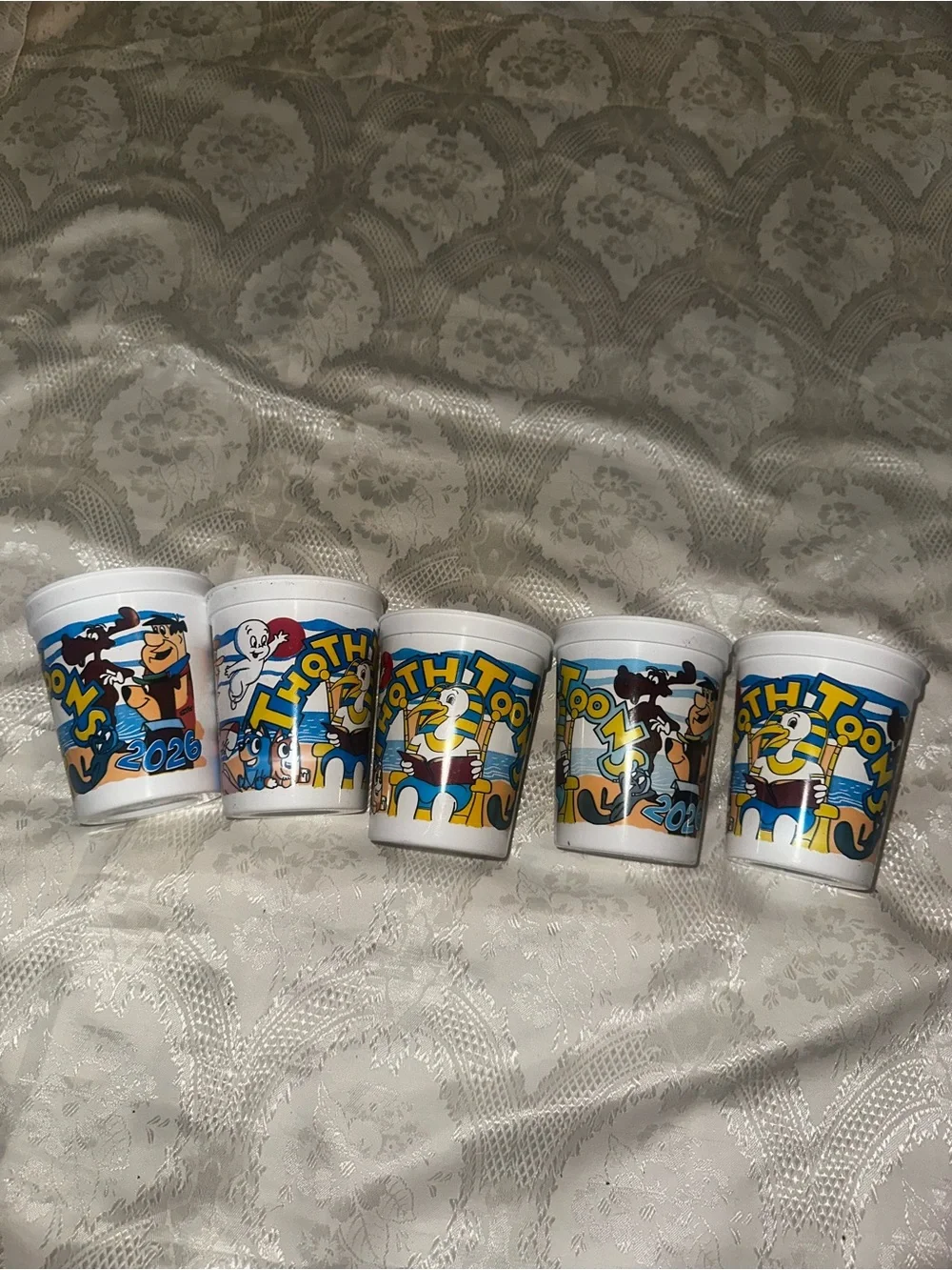 Cartoon cups White Plastic Cups - Set of 5